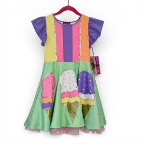 Nickelodeon JoJo's Closet Dress Ice Cream Party Pink Purple Green Ruffles 7/8